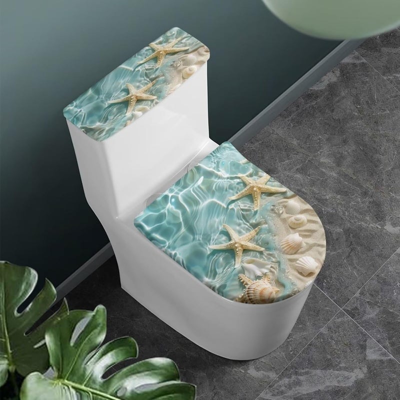 CREAMIC Starfish Shell Toilet Lid Cover and Toilet Tank Cover Soft Plush Seat Covers Tank Lip Covers Fits Most Toilet Tanks & Lids Bathroom Decoration Accessories - Image 2